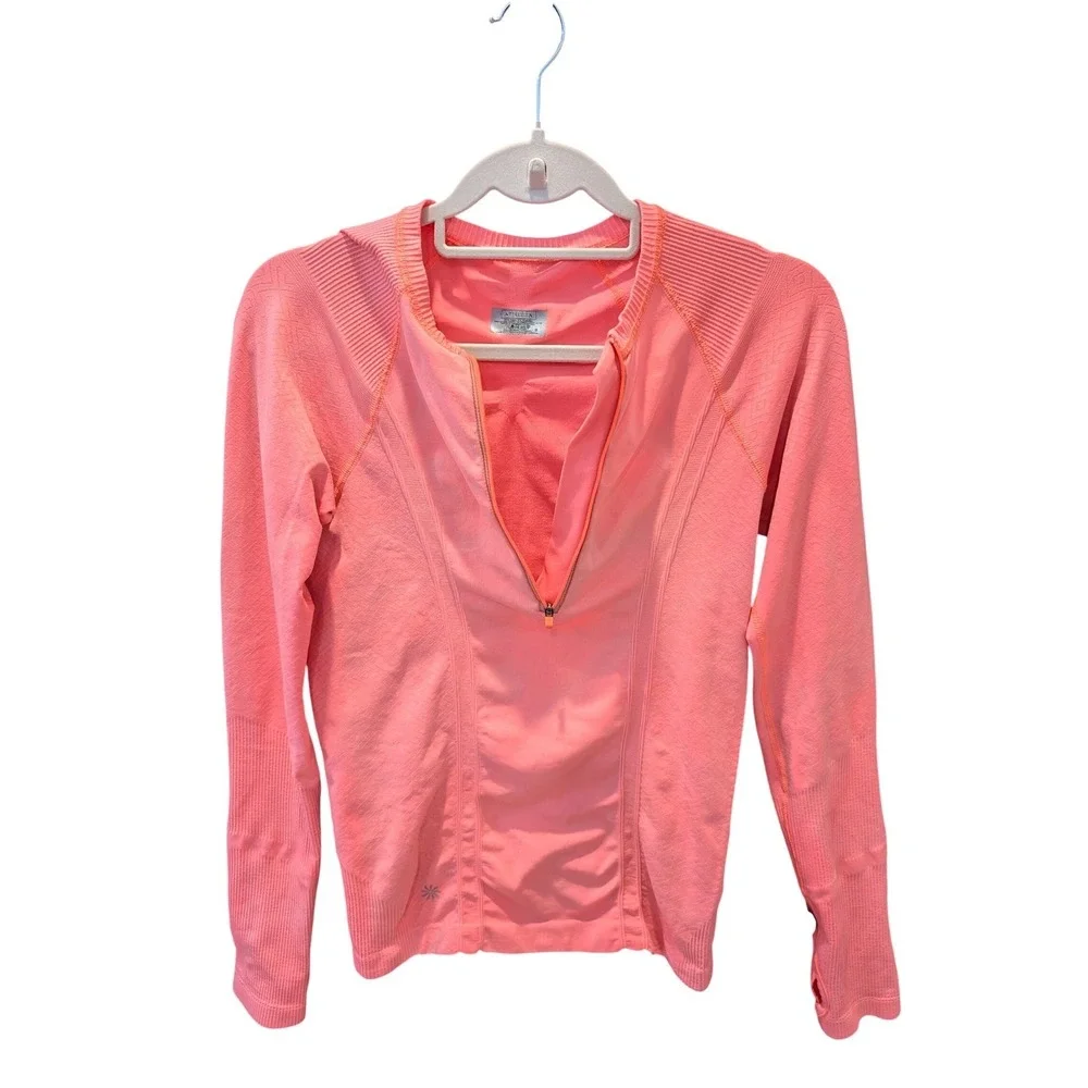 Athleta Momentum Pullover Quarter Zip Workout Top Long Sleeve Coral Pink Sz S
